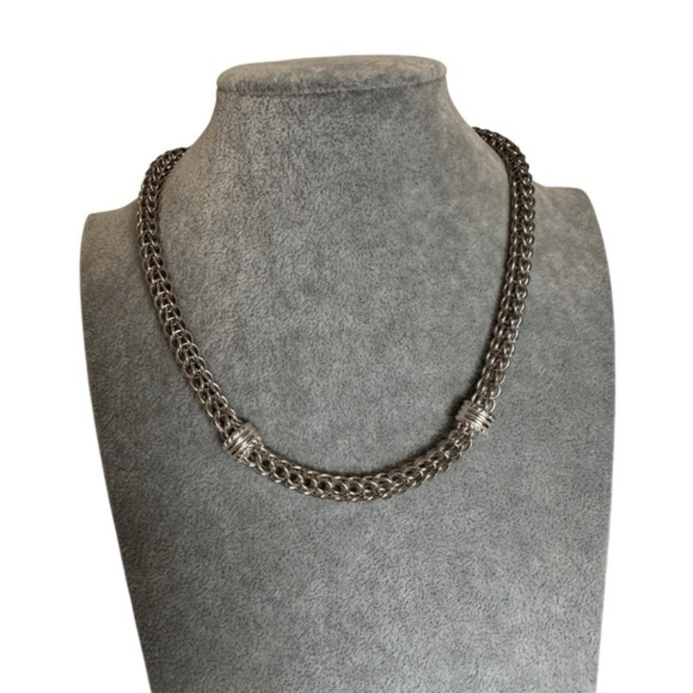 Judith Ripka 925 Sterling Silver Braided Woven Statement Choker Necklace